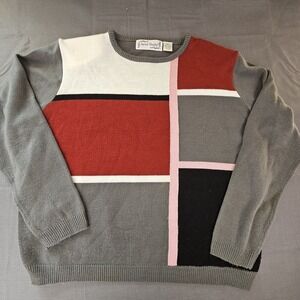Sarah Bentley womens Color block shoulder pads Knit Sweater Size XL